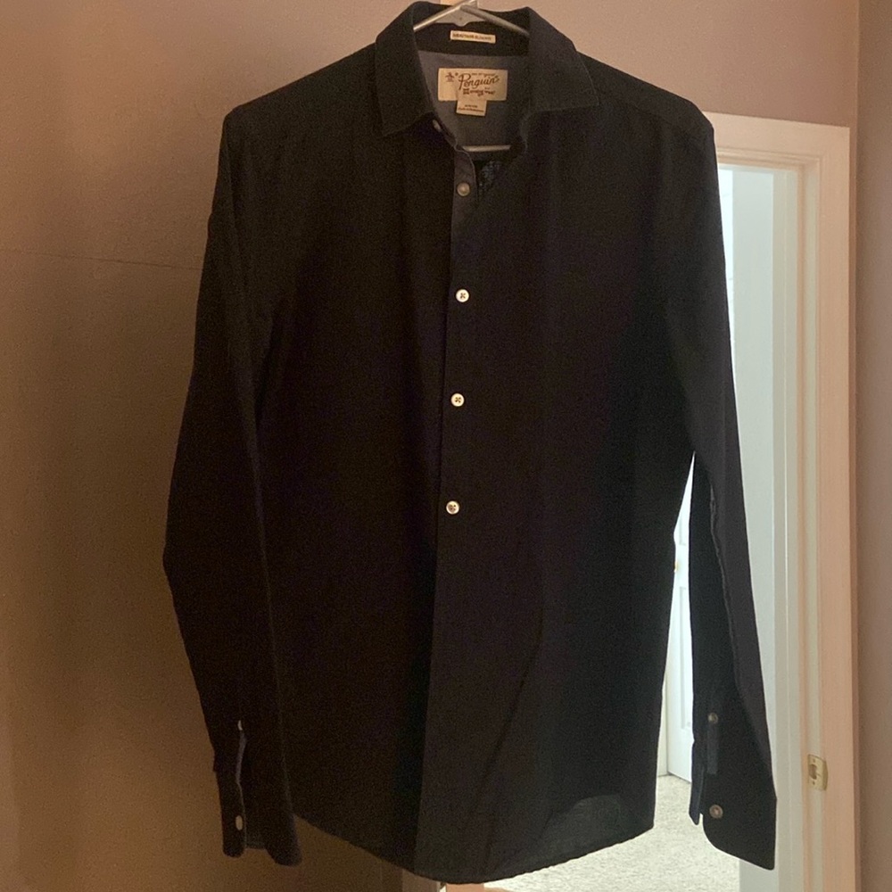 Original Penquin Heritage Slim Fit Button Down Collared Shirt Blue Small